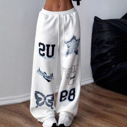 Women's Printed Drawstring Straight Sports Casual Pants