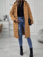 Ladies' Solid-Colored Zipper Fly Hooded Padded Coat