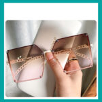Frameless Big Square Sunglasses Women Fashion Personality Metal Chain Trendy Glasses - Image 7