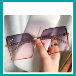 Frameless Big Square Sunglasses Women Fashion Personality Metal Chain Trendy Glasses - Image 3