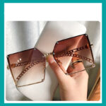 Frameless Big Square Sunglasses Women Fashion Personality Metal Chain Trendy Glasses - Image 2