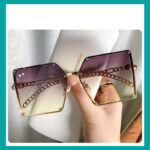 Frameless Big Square Sunglasses Women Fashion Personality Metal Chain Trendy Glasses - Image 5