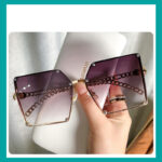 Frameless Big Square Sunglasses Women Fashion Personality Metal Chain Trendy Glasses - Image 4