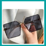 Frameless Big Square Sunglasses Women Fashion Personality Metal Chain Trendy Glasses - Image 8