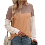 Round Neck Twist Strip Color Matching Long Sleeve Loose T-shirt For Women - Image 5