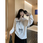 Bow Print Long-sleeved T-shirt Women's Thin Loose Top - Image 2