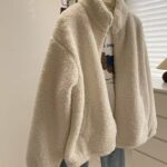 Women's Petite Thick Casual Stand-collar Furry Coat