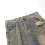 Retro Washed Ripped Jeans Loose Straight Casual Trousers - Image 5