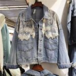 Splicing Beads Diamond Grenadine Loose Denim Jacket