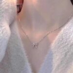 Full Diamond Bow Pendant Necklace Accessories For Women - Image 4