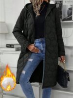 Ladies' Solid-Colored Zipper Fly Hooded Padded Coat - Image 4