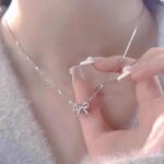 Full Diamond Bow Pendant Necklace Accessories For Women