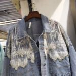 Splicing Beads Diamond Grenadine Loose Denim Jacket - Image 5