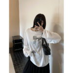 Bow Print Long-sleeved T-shirt Women's Thin Loose Top - Image 5