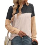Round Neck Twist Strip Color Matching Long Sleeve Loose T-shirt For Women - Image 8
