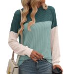 Round Neck Twist Strip Color Matching Long Sleeve Loose T-shirt For Women - Image 2