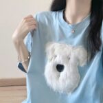 Cotton Plush Puppy Embroidered Short Sleeve - Image 3