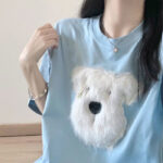 Cotton Plush Puppy Embroidered Short Sleeve - Image 7