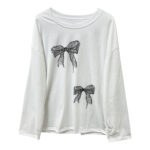 Bow Print Long-sleeved T-shirt Women's Thin Loose Top - Image 4