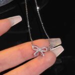 Full Diamond Bow Pendant Necklace Accessories For Women - Image 3
